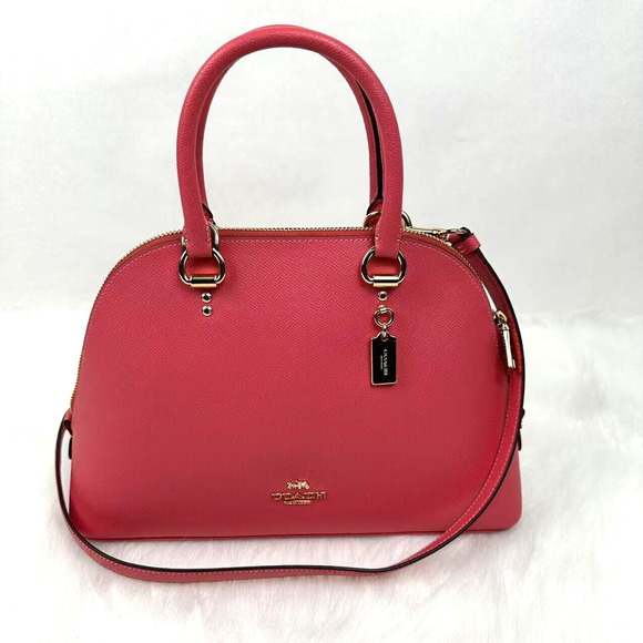 Coach Katy Satchel Crossbody In Gold Fuchsia Cross Grain Leather 2553 NWT - Picture 1 of 13